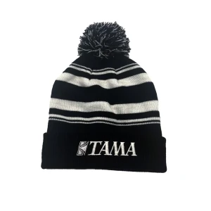 TAMA Beanie with Bobble - Black & White with Logo
